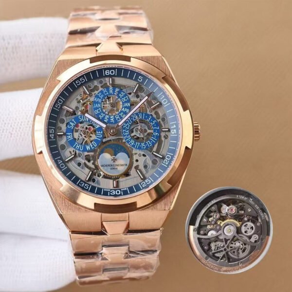 vacheron constantin Overseas Perpetual calendar ultra-thin skeleton 4300V/220R-B642 41.5mm Pink Gold Replica watch